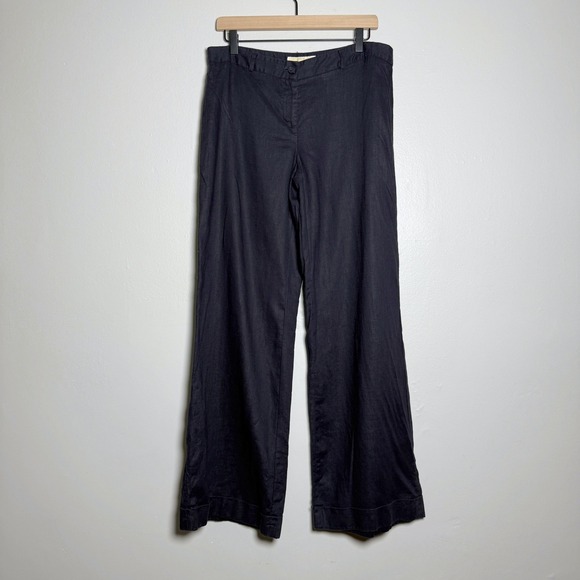 Michael Kors Womens Linen Pants 10 Navy Blue Wide Leg Vacation Resort Office - Picture 1 of 11